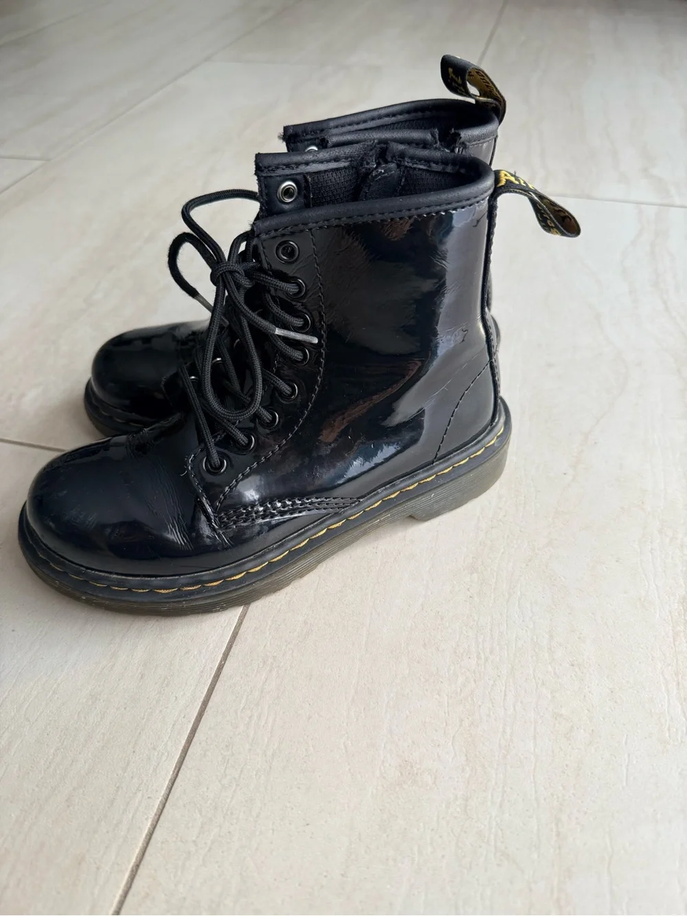Dr. Martens Black Patent Lace-Up Kids Boots